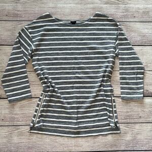 J. CREW PREPPY CASUAL STRIPE EXPOSED ZIPPER PULLOVER SHIRT GRAY XS